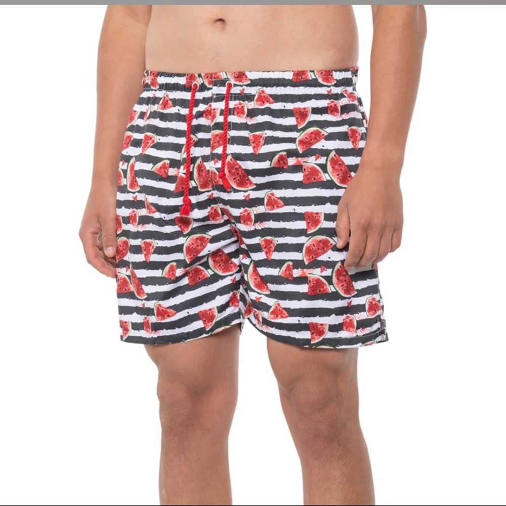 Ingear Watermelon Print Swim Trunks - Black and White